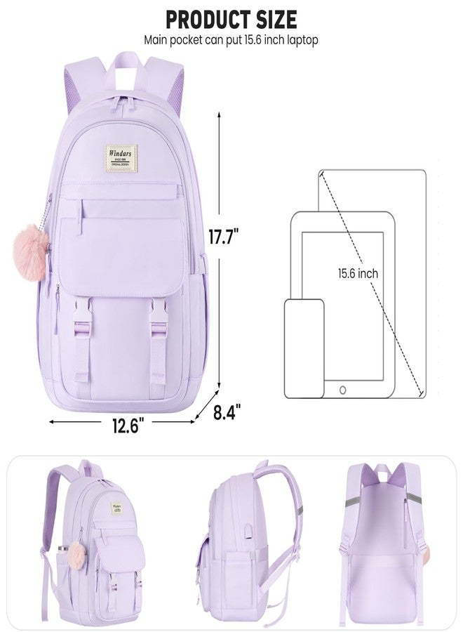WINDARS School Backpack for Teen Girls, Cute College Backpacks for Women Students Aesthetic Bookbag Large Laptop Bag, Purple, 15.6 inch, Modern - Image 3