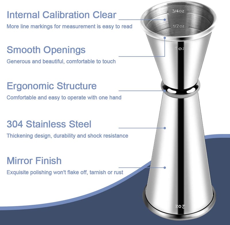 Briout Jigger for Bartending, 2Pcs Double Cocktail Jigger Japanese Premium 304 Food Grade Stainless Steel Jigger 2 OZ 1 OZ with Measurements Inside - Image 2