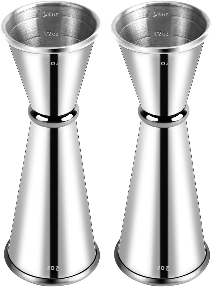Briout Jigger for Bartending, 2Pcs Double Cocktail Jigger Japanese Premium 304 Food Grade Stainless Steel Jigger 2 OZ 1 OZ with Measurements Inside - Image 1