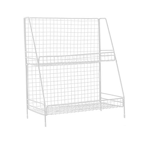 INDIAN DECOR White 2-Tier Metal Wire Basket Storage Organiser Rack for Kitchenware, Bathroom Cans, Foods Spice, Office - Image 1