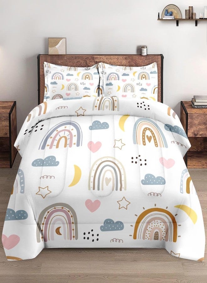 WeCozy Twin Size Comforter Set with Pillowcase, Colorful Cute Rainbow Kids Nursery Soft 2 Pcs Bedding for Kids and Adults Bedroom Bed Decor - Image 1