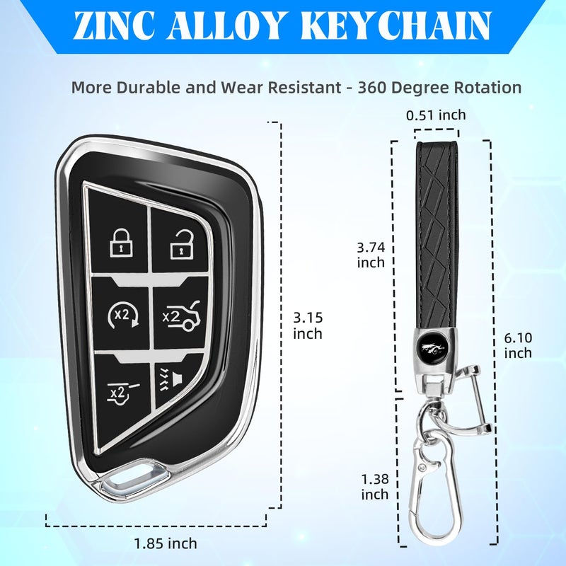 QBUC for Cadillac Key Fob Cover with Keychain Soft TPU Protection Case Compatible with 2020-2026 Cadillac Escalade Lyriq Optiq 6-Buttons(Chrome Trim Black) - Image 5