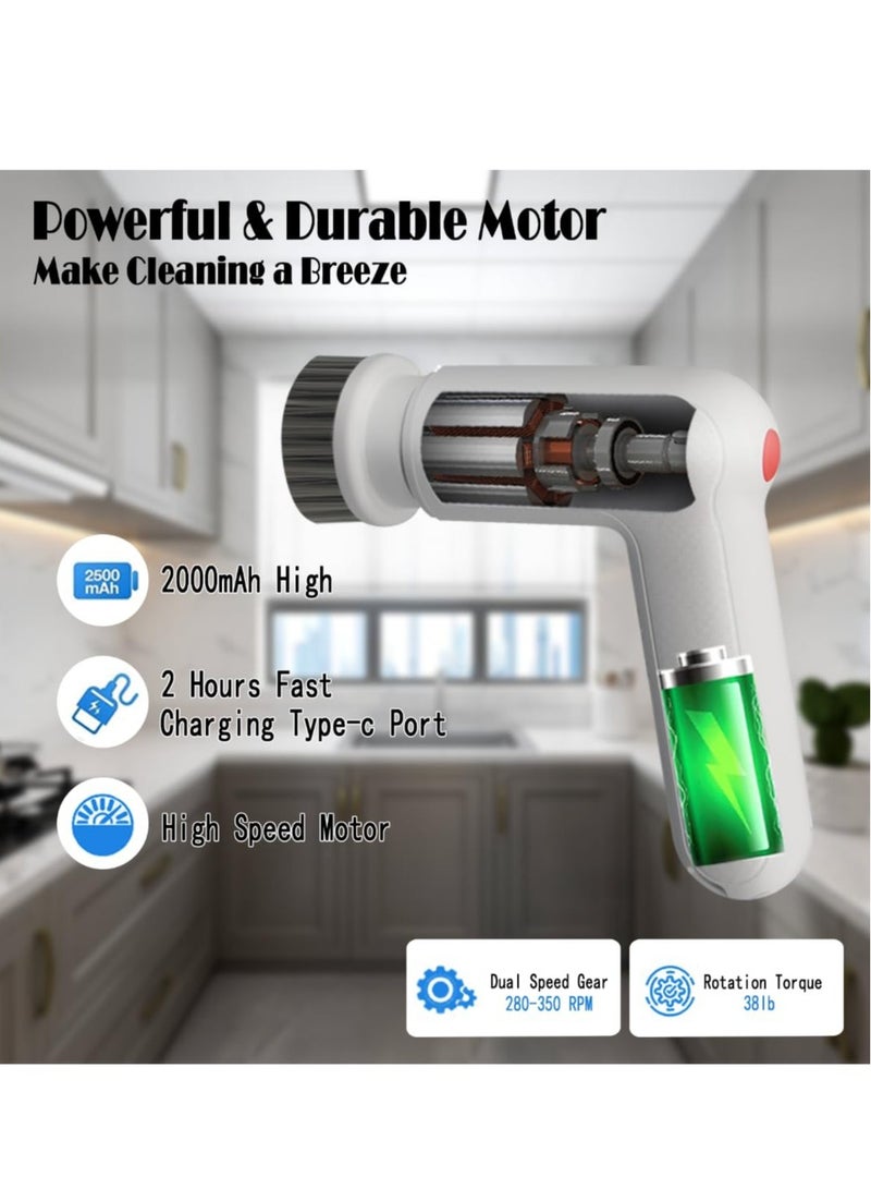 SOLARAE Electric Spin Scrubber, Rechargeable Power Scrubbers, Electric Scrubber for Cleaning Brush, with 7 Replaceable Brushes Heads, for Cleaning Tub/Tile/Floor/Sink/Window (White) - Image 3