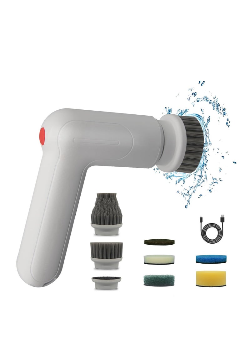 SOLARAE Electric Spin Scrubber, Rechargeable Power Scrubbers, Electric Scrubber for Cleaning Brush, with 7 Replaceable Brushes Heads, for Cleaning Tub/Tile/Floor/Sink/Window (White) - Image 1