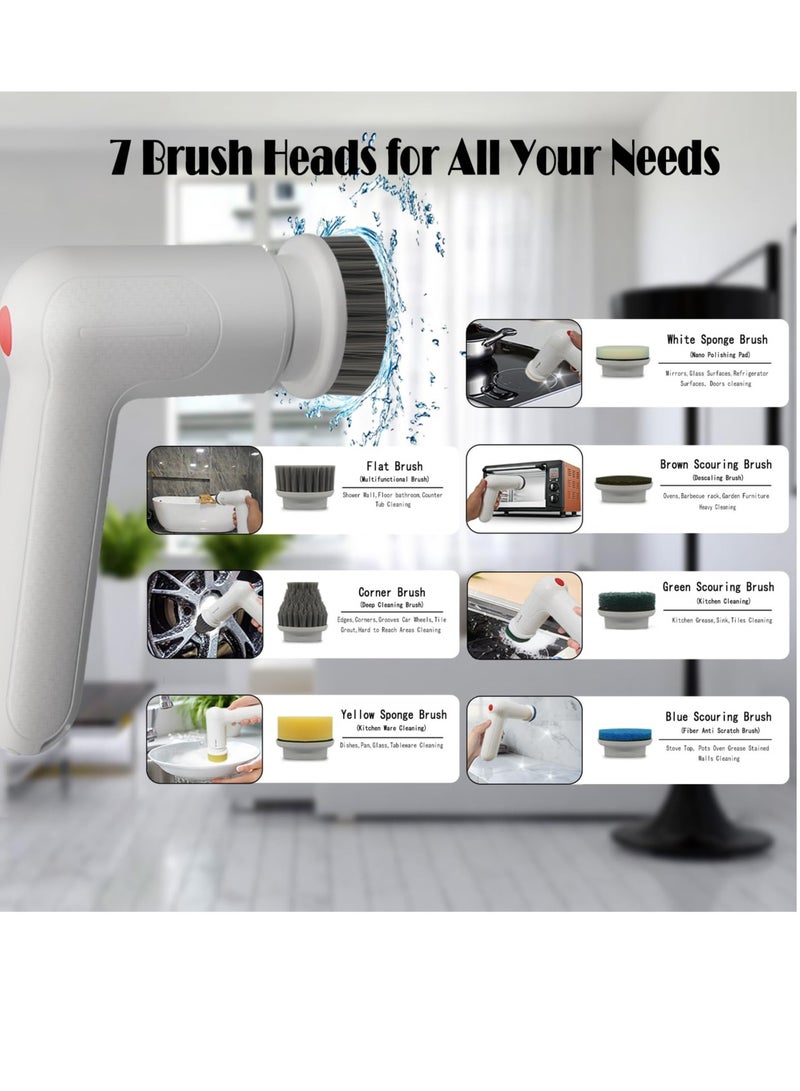 SOLARAE Electric Spin Scrubber, Rechargeable Power Scrubbers, Electric Scrubber for Cleaning Brush, with 7 Replaceable Brushes Heads, for Cleaning Tub/Tile/Floor/Sink/Window (White) - Image 5