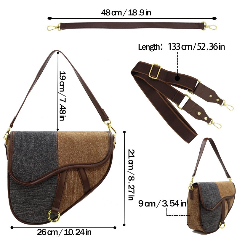 ERWUBA Fashion Canvas Trendy Saddle Shoulder Bag for Women Clutch Purse Underarm Satchel HandBag Crossbody Bag (Khaki black) - Image 4