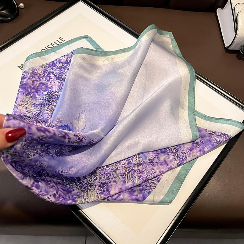 MEISEE 100% Mulberry Silk Scarfs Small Square Scarf 21" x 21" Neck Scarf Breathable Lightweight for Women Gift Packed-Purple Lavender - Image 2