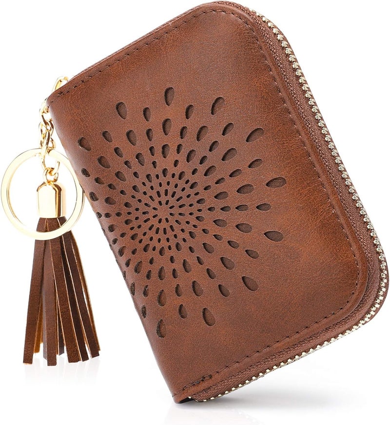 APHISON RFID Credit Card Holder Zipper Card Case Keychain Small Wallet for Women 1927 COFFEE - Image 1