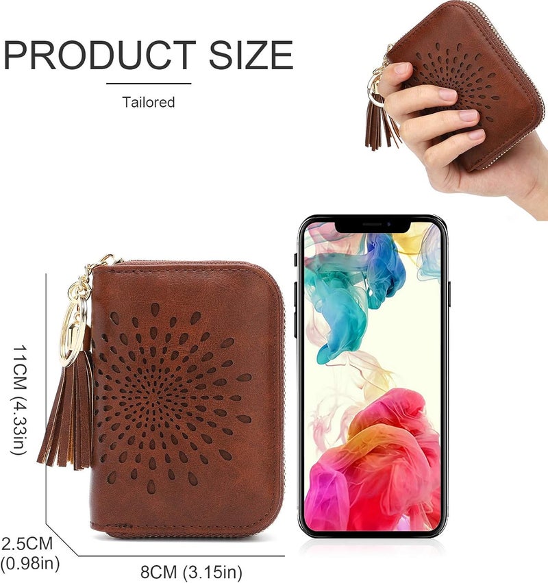 APHISON RFID Credit Card Holder Zipper Card Case Keychain Small Wallet for Women 1927 COFFEE - Image 5