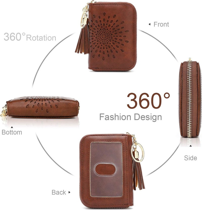 APHISON RFID Credit Card Holder Zipper Card Case Keychain Small Wallet for Women 1927 COFFEE - Image 2