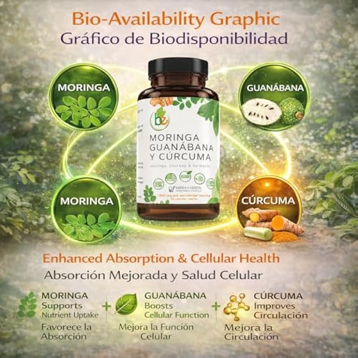 B-Experts Moringa, Guanabana & Curcuma (Moringa, Soursop, & Turmeric) 90 Capsules 1500 mg per Serving Powerful Blend of 100% Natural Premium Ingredients, Vegetable, cultivada organicamente |organically Grown - Image 5