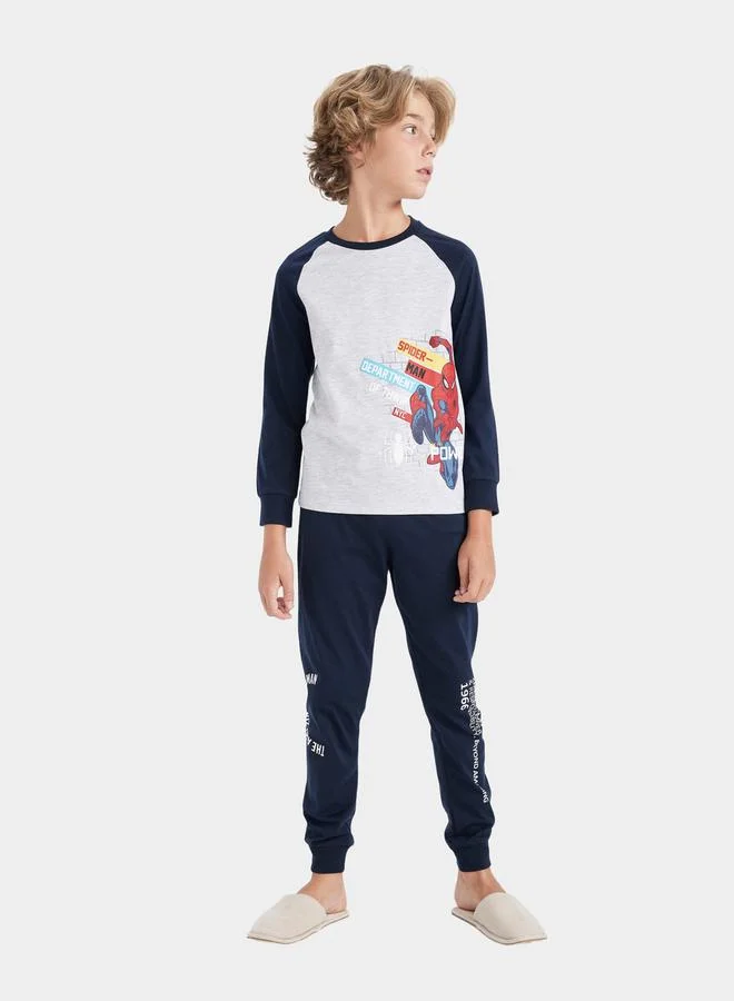 DeFacto Spiderman Print Long Sleeves T-Shirt & Pyjama Set by Styli