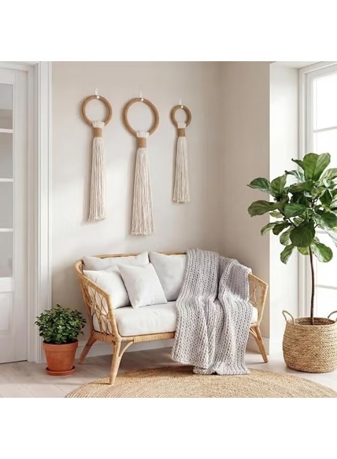 HMK CRAFTS Tegeme 3-piece Macrame Wall Hanging Large Boho Wall Decor Set Extra Large Beige Boho Spherical Knot Tapestry with Long Fringe Handmade Cotton Yarn Art for Living Room Bedroom Nursery Dinning Room - Image 4