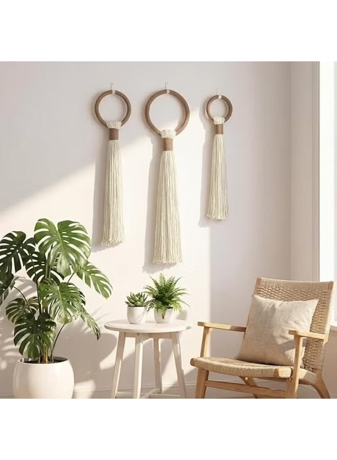 HMK CRAFTS Tegeme 3-piece Macrame Wall Hanging Large Boho Wall Decor Set Extra Large Beige Boho Spherical Knot Tapestry with Long Fringe Handmade Cotton Yarn Art for Living Room Bedroom Nursery Dinning Room - Image 3