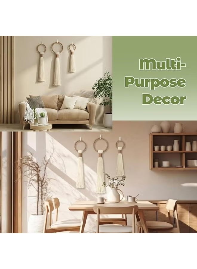 HMK CRAFTS Tegeme 3-piece Macrame Wall Hanging Large Boho Wall Decor Set Extra Large Beige Boho Spherical Knot Tapestry with Long Fringe Handmade Cotton Yarn Art for Living Room Bedroom Nursery Dinning Room - Image 5