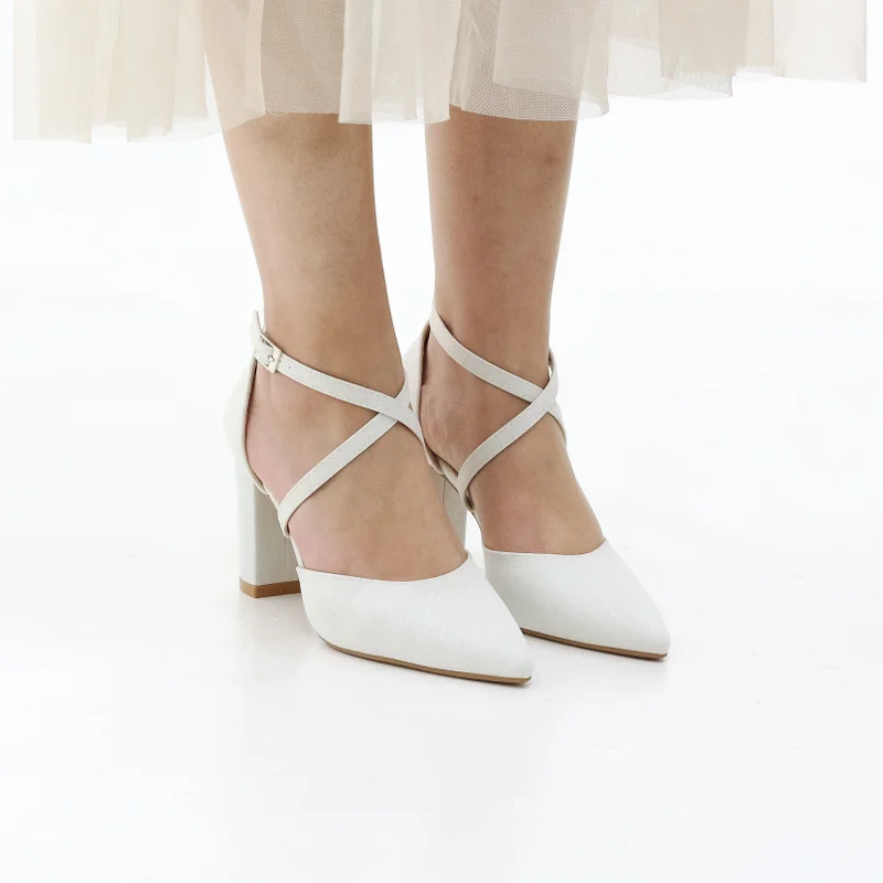 LAMARAPARIS FUMI BLOCK HEEL OPEN WAIST CROSS OVER BELTS GLITTER PU