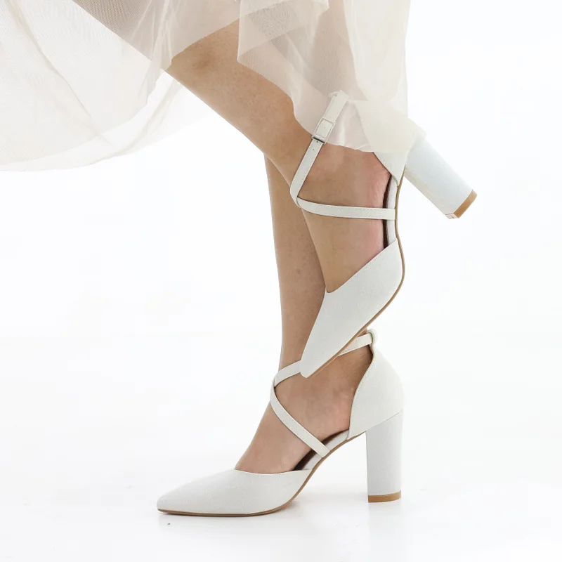 LAMARAPARIS FUMI BLOCK HEEL OPEN WAIST CROSS OVER BELTS GLITTER PU