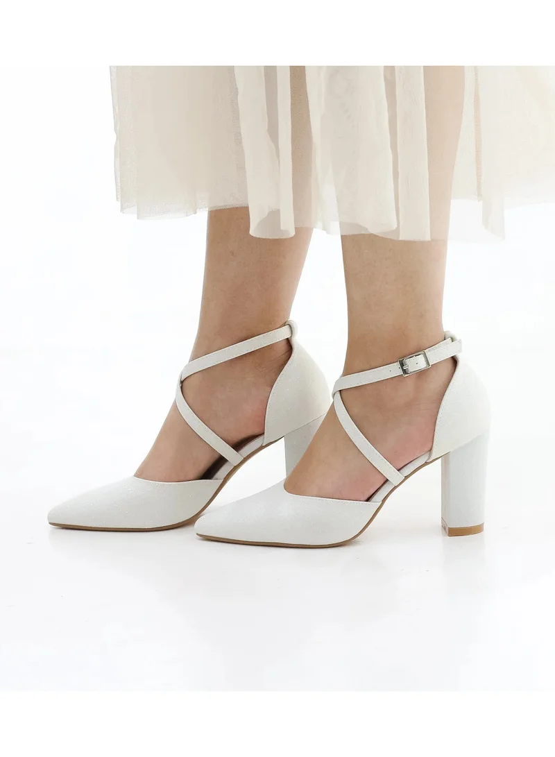 Lamaraparis  FUMI BLOCK HEEL OPEN WAIST CROSS OVER BELTS GLITTER PU for Women | Best Price UAE