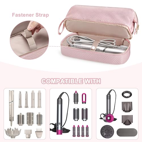 Fasrom Travel Case Compatible with Shark Flexstyle Hair Dryer, Wide-open Hair Tools Bag Compatible with Dyson Airwrap Attachments Storage for Women Travel Essentials, Pink (Patent Design, Bag Only) - Image 2