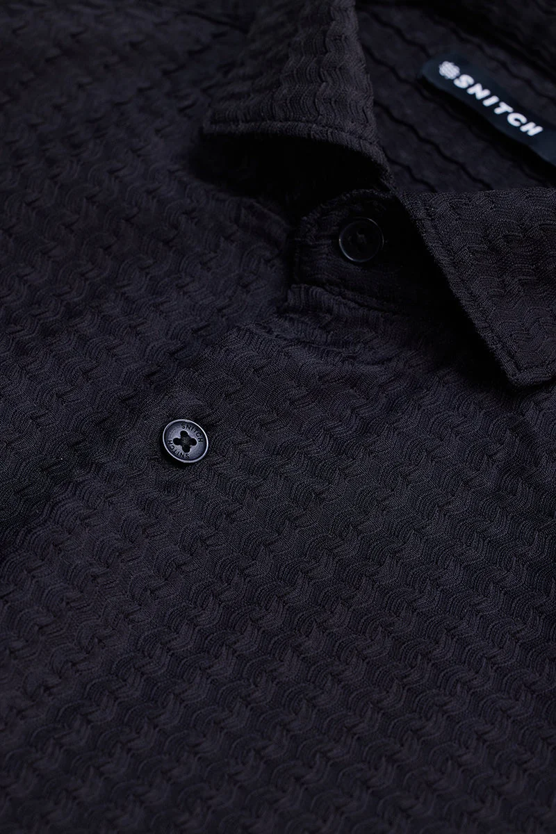 سنيتش Black Textured Long Sleeve Slim Fit Casual Shirt