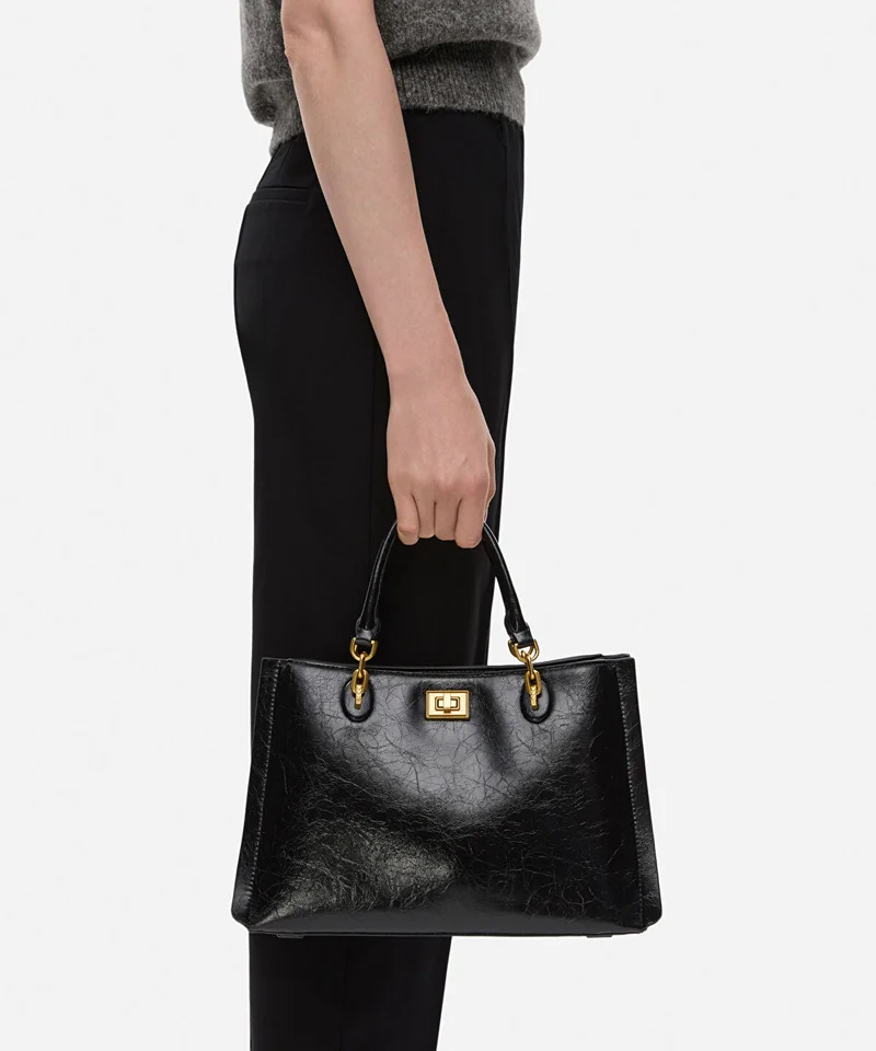 ابيكول Textured Leather-Effect Double-Strap Bag