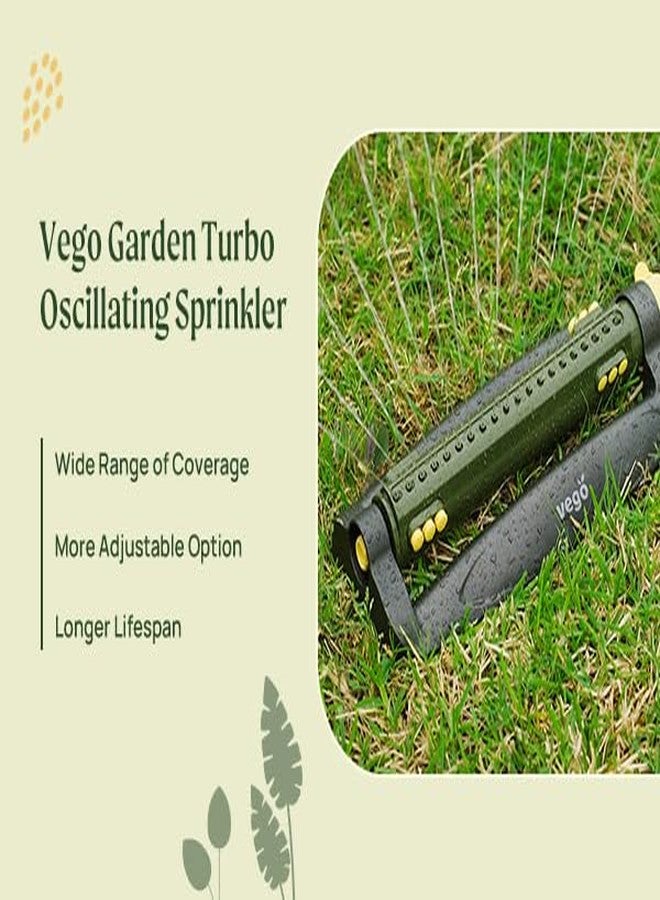 Vego Turbo Oscillating Sprinkler w/Quick Connector Starter Set Metal Base and 20 Precision Nozzles, 3-Way Adjustable for Large Yard and Lawn Covers up to 4973 sq. ft.-Seaweed Green - Image 5