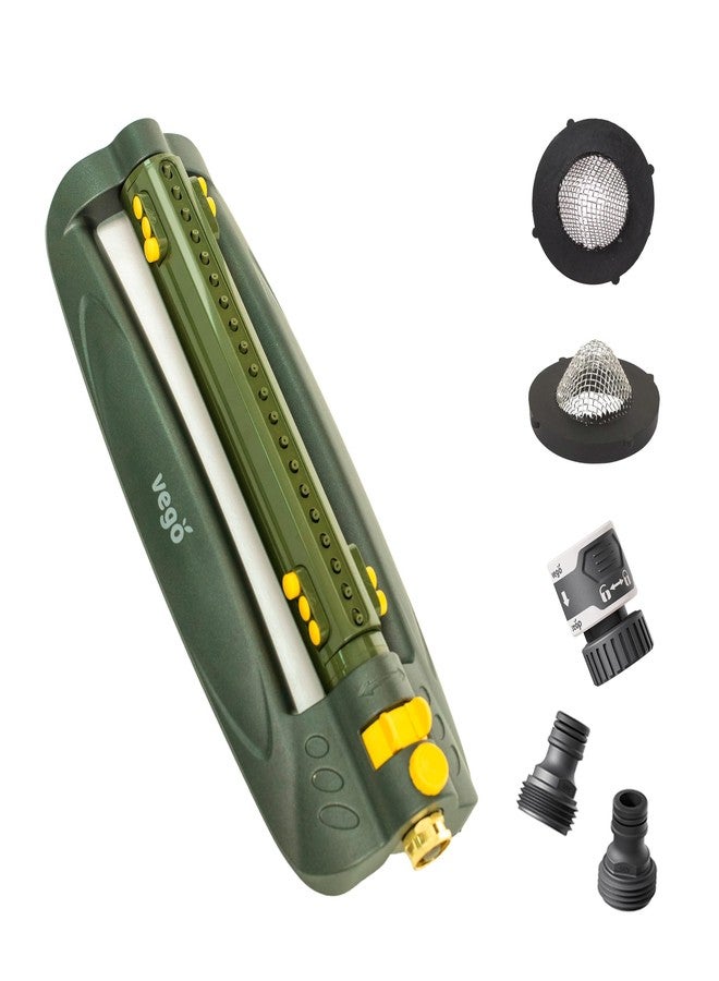 Vego Turbo Oscillating Sprinkler w/Quick Connector Starter Set Metal Base and 20 Precision Nozzles, 3-Way Adjustable for Large Yard and Lawn Covers up to 4973 sq. ft.-Seaweed Green - Image 1