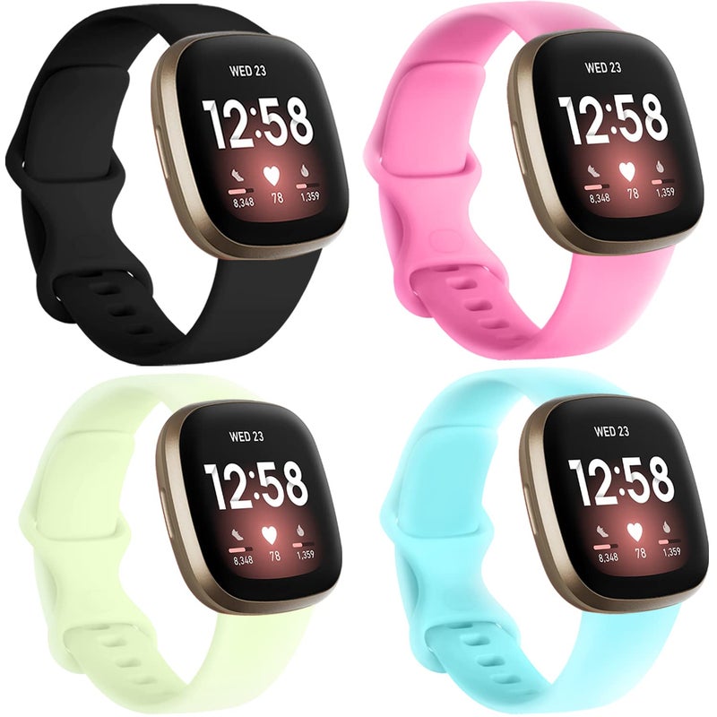 Dirrelo Compatible for Fitbit Versa 3 Sense Bands Men Women, Luminous Soft Replacement Glow Watch Band for Versa 4 Sense 2 Versa 3 Sense Smartwatch Wristband Large, Black/Luminous Pink & Green & Blue - Image 1