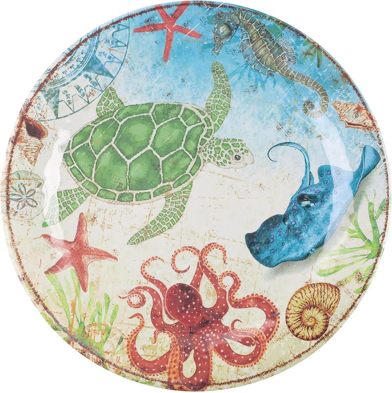 UPware Sea Life Turtle Melamine Dinner Plate Set Round Plates for Main course Pasta and Salad BPAFree Dishwasher Safe Multicolor 11 Inch Set of 6 - Image 2