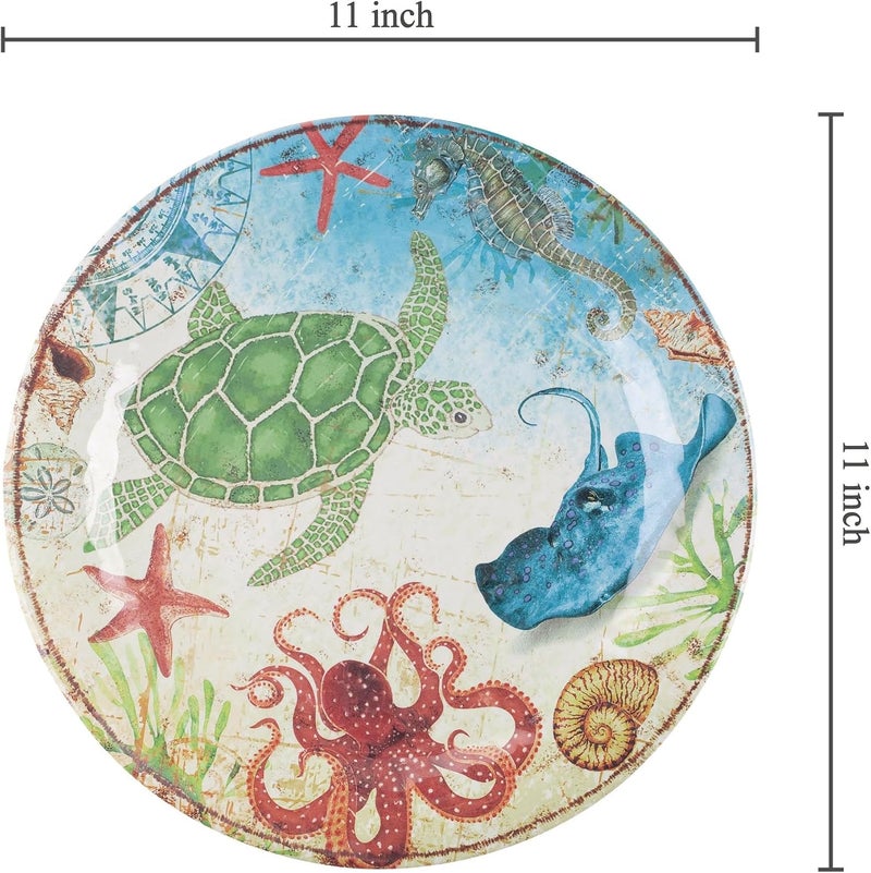 UPware Sea Life Turtle Melamine Dinner Plate Set Round Plates for Main course Pasta and Salad BPAFree Dishwasher Safe Multicolor 11 Inch Set of 6 - Image 3