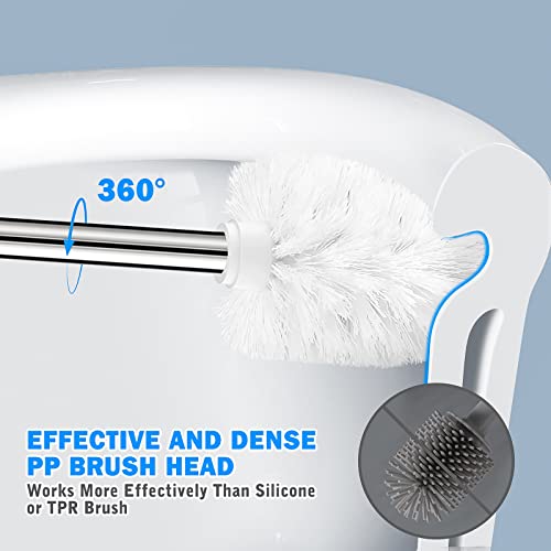 Wsedor Toilet Brush and Holder, 2 Pack Toilet Brush with 304 Stainless Steel Long Handle, Toilet Bowl Brush for Bathroom Toilet-Ergonomic, Elegant,Durable (White) - Image 2