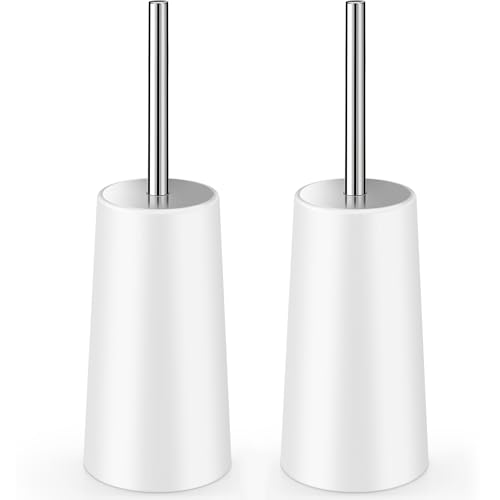 Wsedor Toilet Brush and Holder, 2 Pack Toilet Brush with 304 Stainless Steel Long Handle, Toilet Bowl Brush for Bathroom Toilet-Ergonomic, Elegant,Durable (White) - Image 1