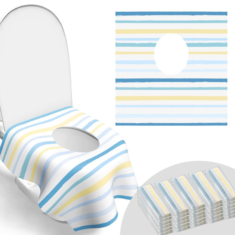 30 Pack Toilet Seat Covers Disposable Large Waterproof Potty Covers for Toddlers Kids and Adults Toddler Potty Training for Public Restroom Airplane Trip Individually Wrapped for Travel Wave