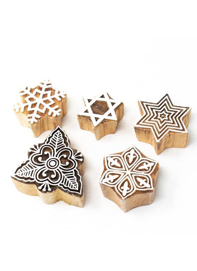 Hashcart Hashcart | Set of 5 | Wooden Stamp Block, Printing Stamp Design Set | Block for Printing Saree Border | Dresses, Craft Card Making, Scrapbook, Clay Pottery  - Image 1
