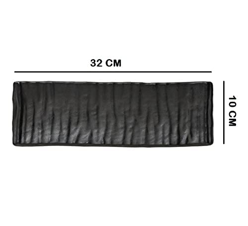 VRCT Set of 1 Melamine Long Flat Self Design Rectangular Black Serving Slate Platter Decorative Food Tray for Snacks Dosa Egg Chips Spring Roll Starters Kitchen Party Cafe etc - Image 5
