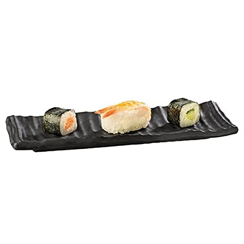 VRCT Set of 1 Melamine Long Flat Self Design Rectangular Black Serving Slate Platter Decorative Food Tray for Snacks Dosa Egg Chips Spring Roll Starters Kitchen Party Cafe etc - Image 4