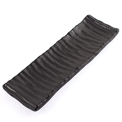 VRCT Set of 1 Melamine Long Flat Self Design Rectangular Black Serving Slate Platter Decorative Food Tray for Snacks Dosa Egg Chips Spring Roll Starters Kitchen Party Cafe etc - Image 1