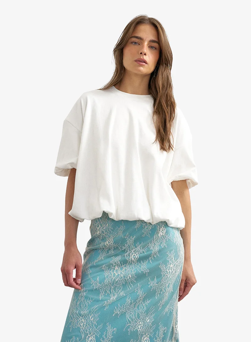 TOPSHOP Knitted Bobble Hem T-shirt With A Closed Neckline