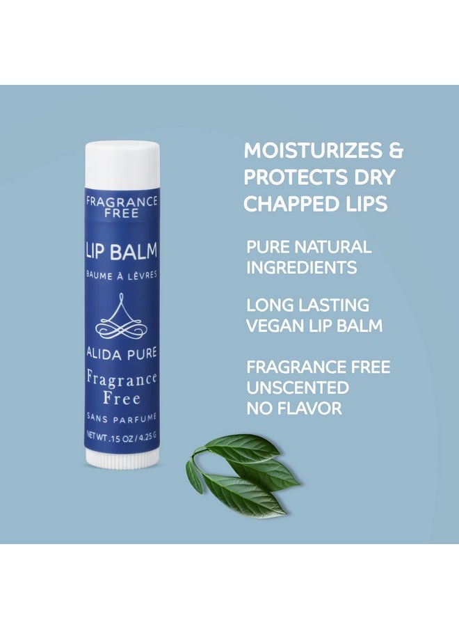 ALIDA PURE - Fragrance Free Lip Balm Vegan Unscented No Flavor Beeswax Free Natural Organic Jojoba Oil Avocado Oil Candelilla Wax And Vitamin E For Dry Chapped Or Cracked Lips 5 Tube Set - Image 1