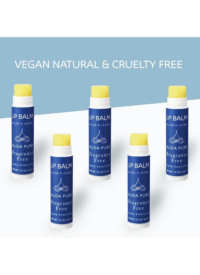 ALIDA PURE - Fragrance Free Lip Balm Vegan Unscented No Flavor Beeswax Free Natural Organic Jojoba Oil Avocado Oil Candelilla Wax And Vitamin E For Dry Chapped Or Cracked Lips 5 Tube Set - Image 1