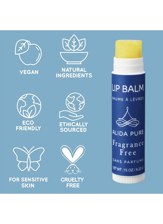 ALIDA PURE - Fragrance Free Lip Balm Vegan Unscented No Flavor Beeswax Free Natural Organic Jojoba Oil Avocado Oil Candelilla Wax And Vitamin E For Dry Chapped Or Cracked Lips 5 Tube Set - Image 1
