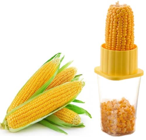 Black Olive Plastic Corn Cutter with Container, Unbreakable Corn Seeds Cutter with Stainless Steel Blades & Handheld Corn Peeler, Easy Twist Corn - Ideal for Kitchen & Portable Corn Cutter(Multicolor) - Image 1
