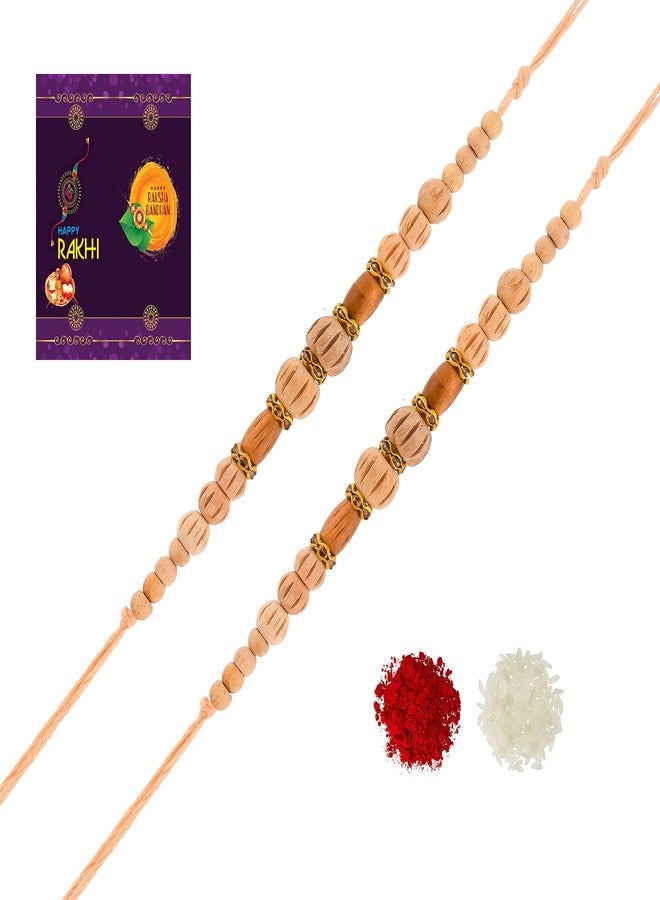AR Eyewar Multicolor Woodan Beads Dora Rakhi Set For Brother And Sister (R21AR1087)