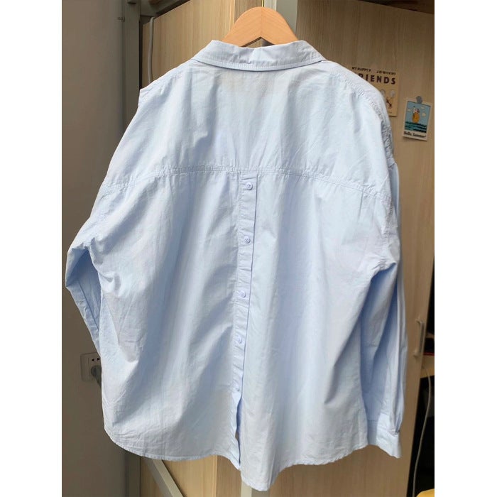 Pure Cotton Long Sleeve Blue Shirt Jacket Womens Spring Autumn Summer Thin French Open Cardigan Shirt Early Autumn Top Blue 