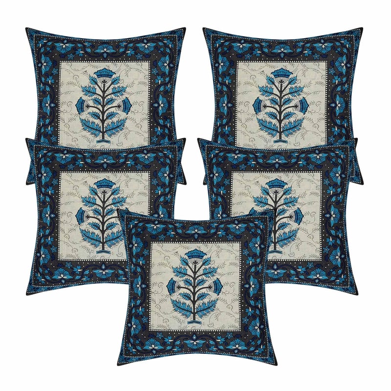 SkyKross - Everyday A New Thing SkyKross Everyday A New Thing Special Flora Print 100 Pure Cotton Cushion Cover Set of 5 Decorative Covers for SofaBedroomLiving Room 16 16 Blue 