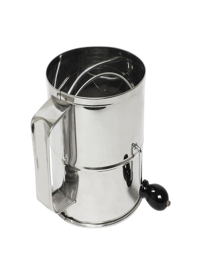 TrueCraftware- 8 Cup Stainless Steel Flour Sifter with Four Wire agitator to sift flour Mirror Finish- Mesh Baking Sifter Quick Sifting Flour Sifter Crank Sifter Flour for Baking Cakes and Spices - Image 1