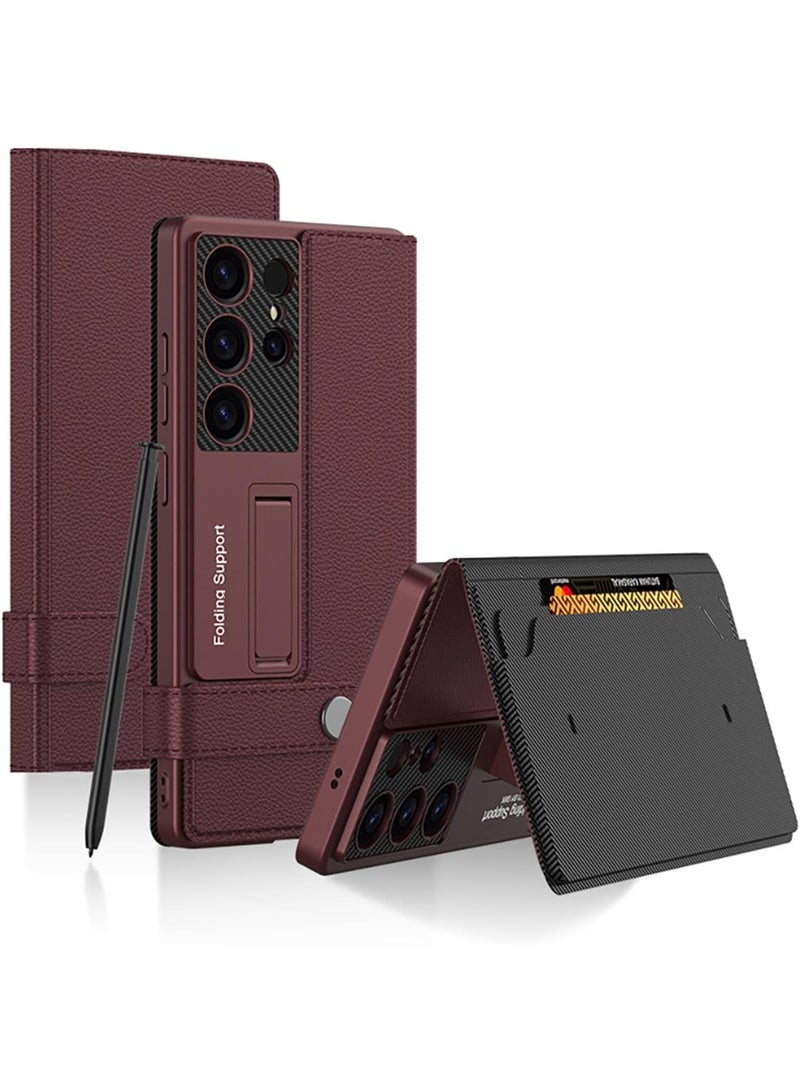 GKK Premium GKK For Samsung Galaxy S25 Ultra Leather Flip Case with Card Holder, Kickstand Leather Flip Phone Cover، Burgundy، Samsung Galaxy S25 Ultra - Image 1