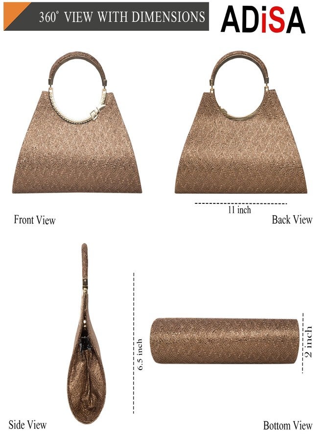 ADISA Women Girls Clutch Bag Purse Handbag Wedding Bridal (Copper) - Image 2