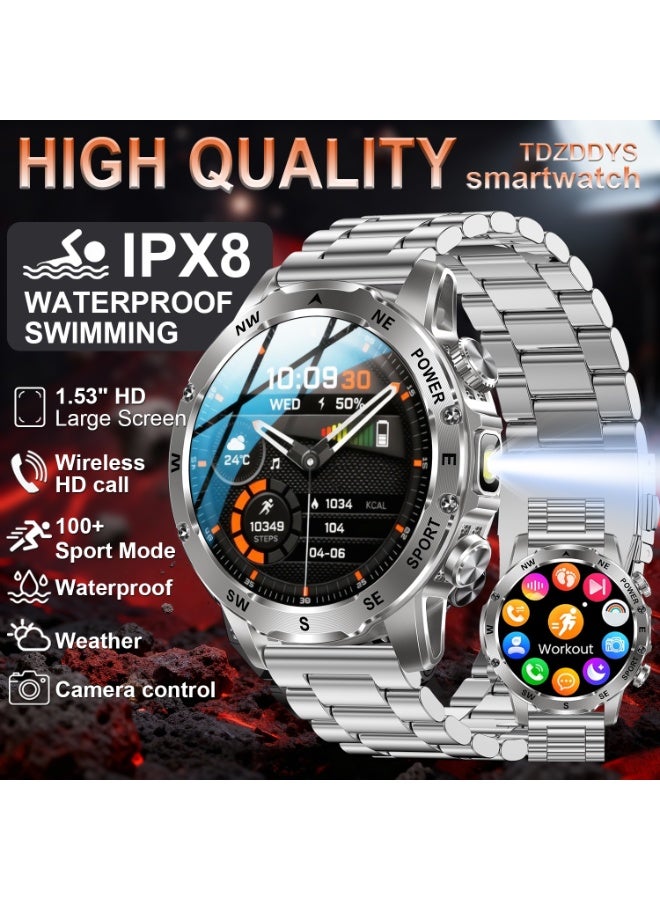 TDZDDYS Smart Watch for Men with Flashlight, Bluetooth Calling, 100+ Sport Modes, 800mAh, IPX8 Waterproof Fitness Tracker for Workout, iOS Android Compatible， Gift For Him - Image 2