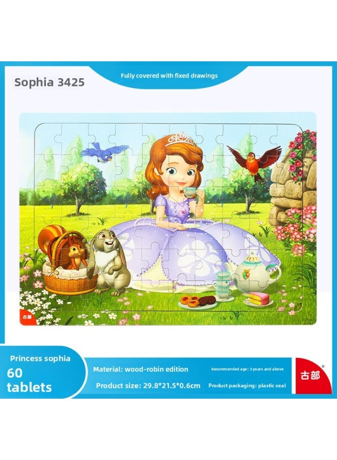 Disney Frozen 2 Mickey Princess 60 Pieces Early Education Puzzle Children Baby Educational Toy Game-Color:Sophie 60 Pieces 3425 - Image 1